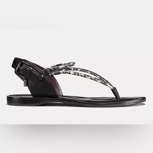 Coach Clarkson Leather Black White Snakeskin Print Thong Sandals size 9B